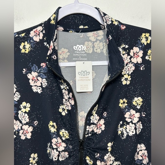 New! Maurices In Motion Navy Blue Floral Zip Up Athletic Jacket - Picture 4 of 10